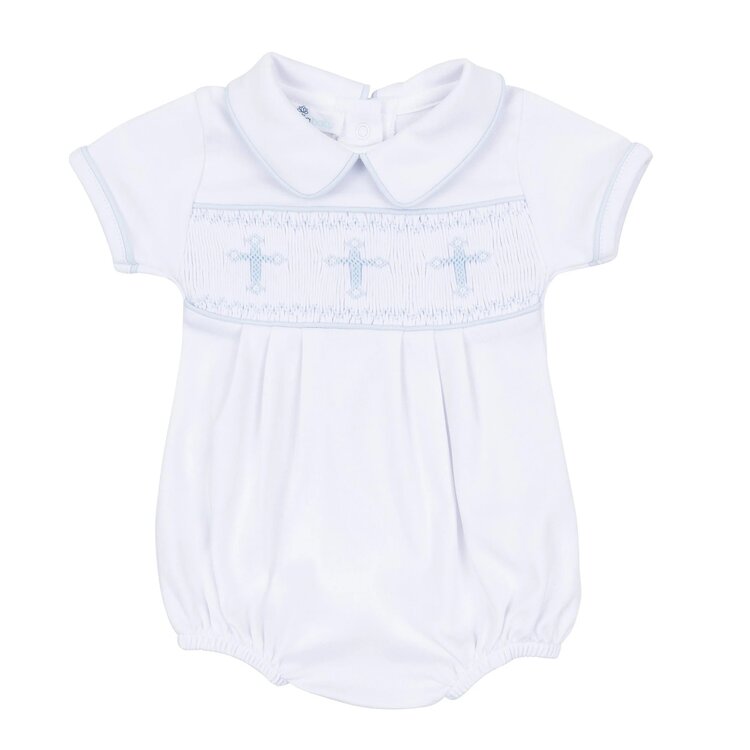 Magnolia Baby Forever Blessed Wh/Blue Smocked Bubble