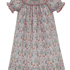 Claire & Charlie Reindeer Christmas Print Bishop Dress