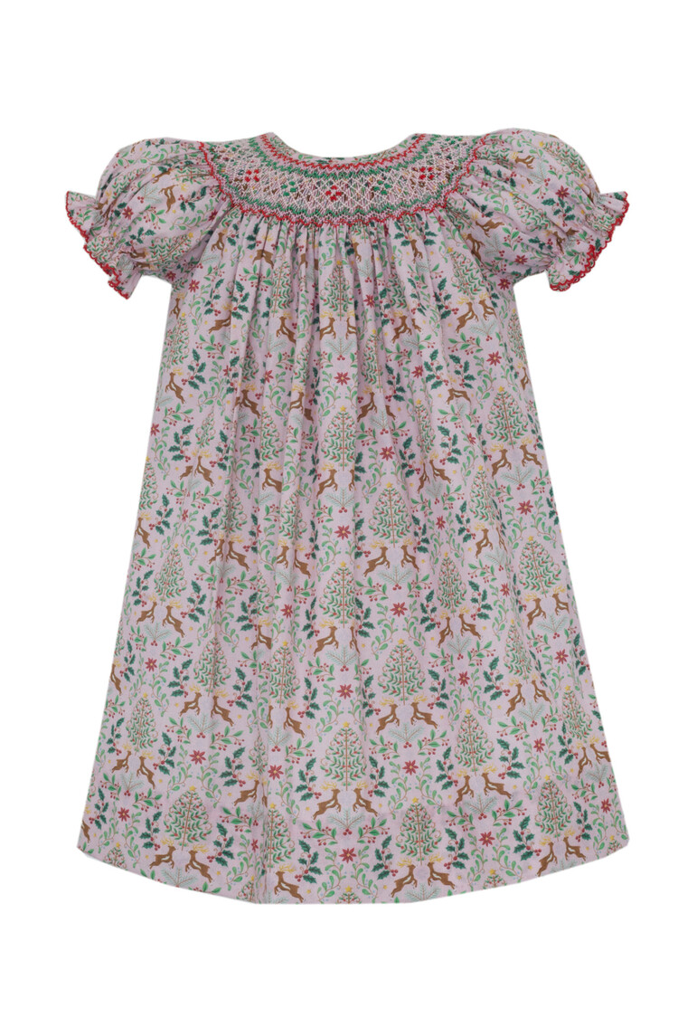 Claire & Charlie Reindeer Christmas Print Bishop Dress