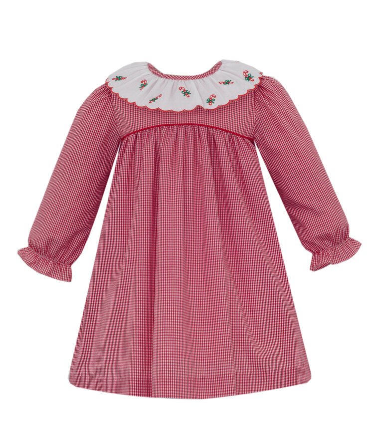 Claire & Charlie Candy Cane Embroidered Collar Dress