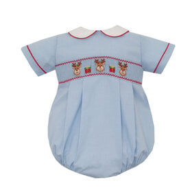 Petit Bebe Bl Gingham Smocked Reindeer Bubble