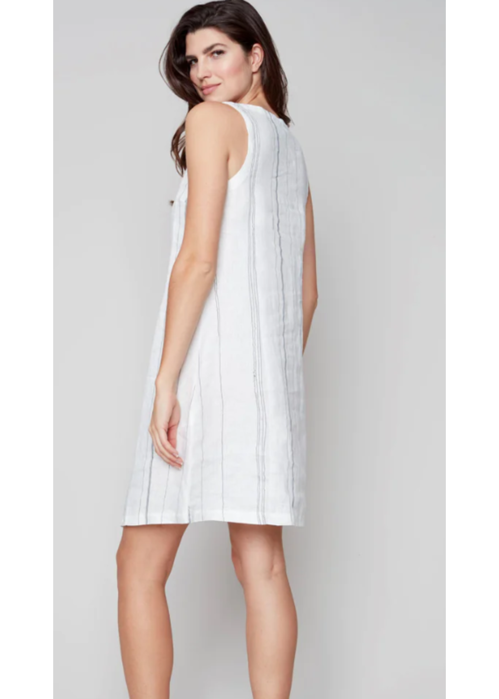 Charlie B Asymmetrical Striped Linen Dress - White
