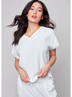 Charlie B Bubble Cotton Top with Frayed Details White