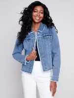 Charlie B Jean Jacket with Frayed Edges - Medium Blue