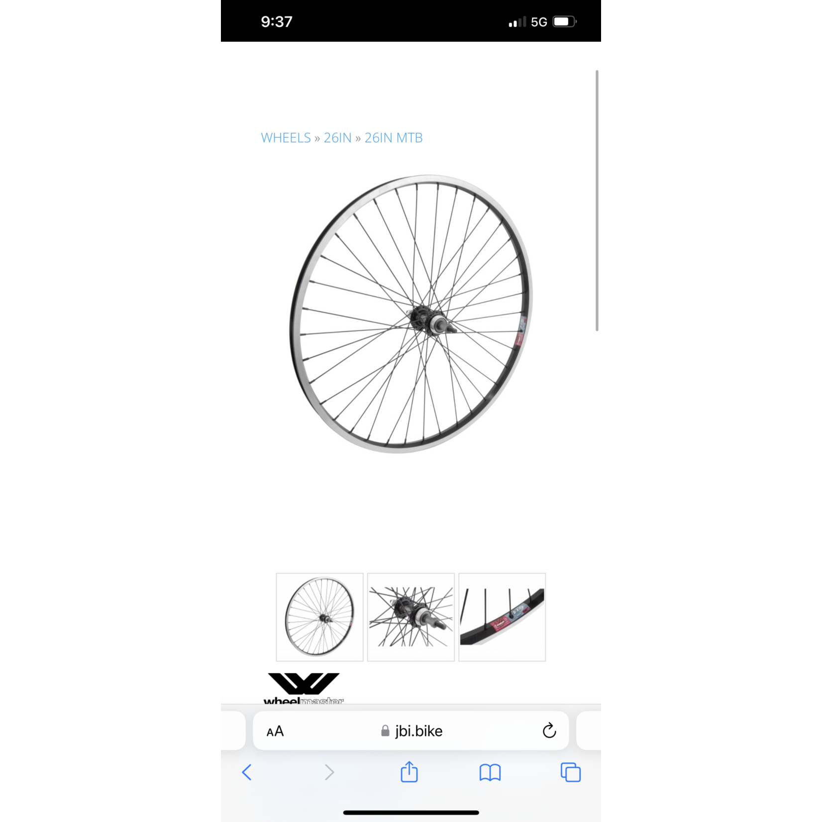 Rear Wheel 26" Alloy Mountain Single Wall Black Thru Axle