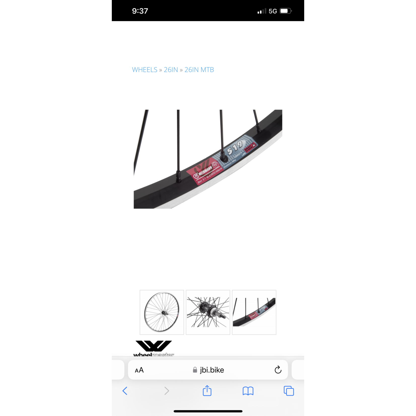 Rear Wheel 26" Alloy Mountain Single Wall Black Thru Axle