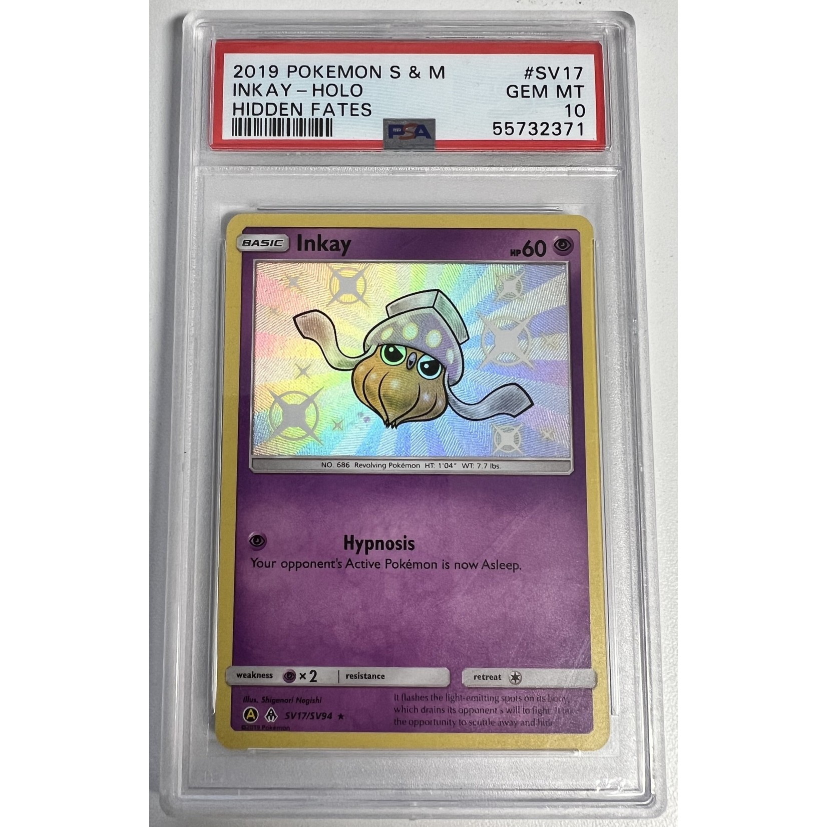 Pokemon 2019 Pokemon Sun & Moon Hidden Fates Inkay PSA 10