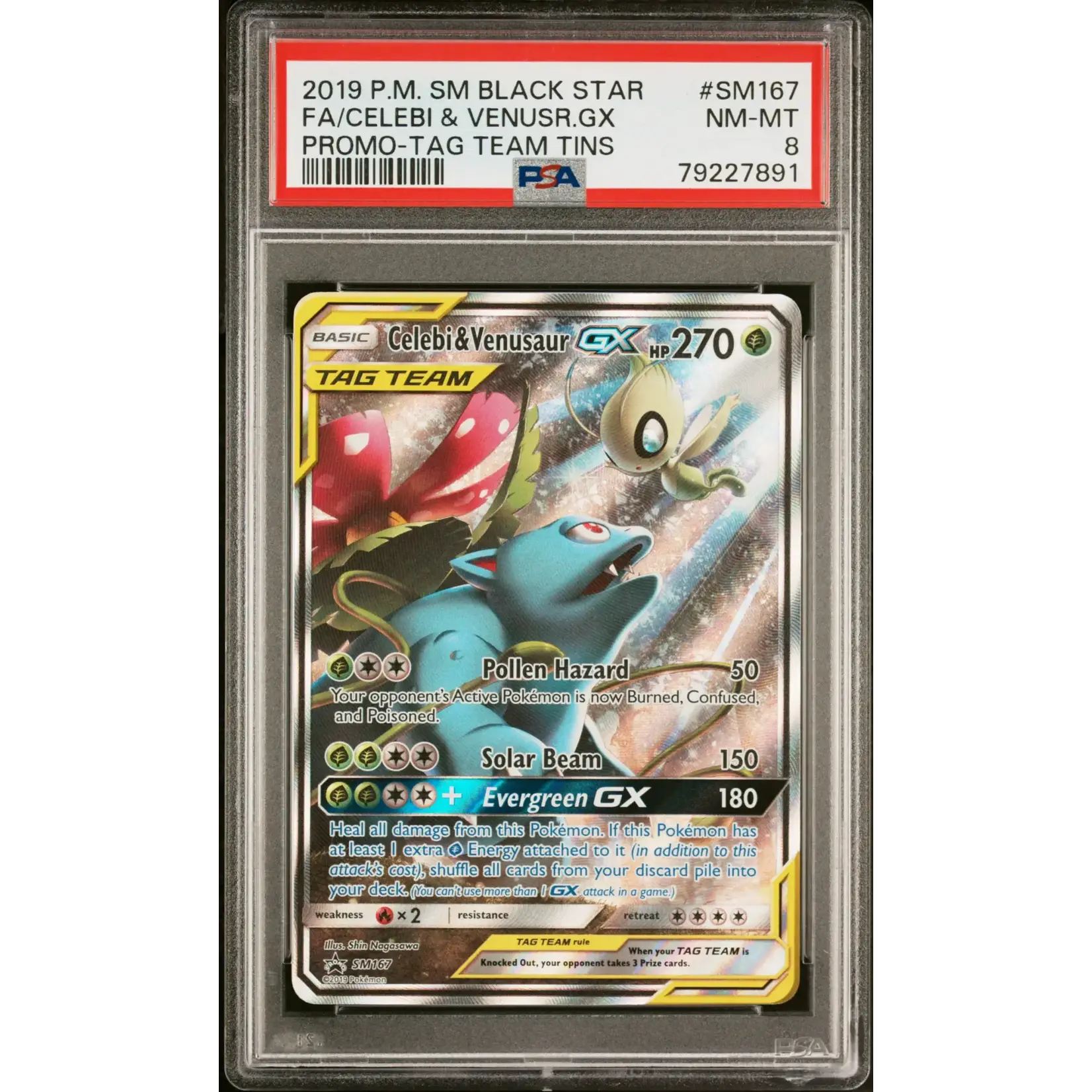 Pokemon 2019 Pokemon SM Black Star Celebi & Venusaur GX #SM167 PSA 8