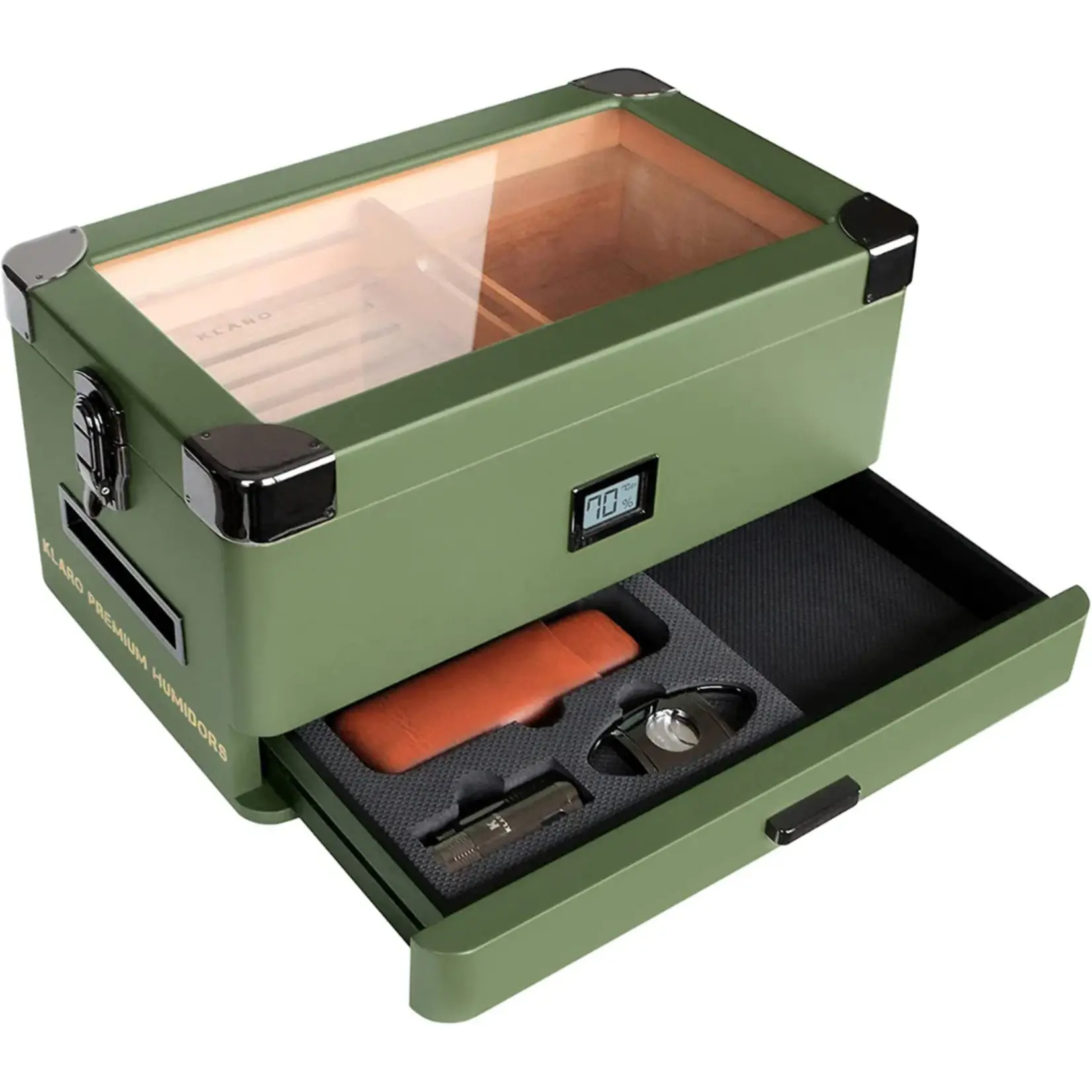 Case Elegance MILITARY GLASS TOP HUMIDOR