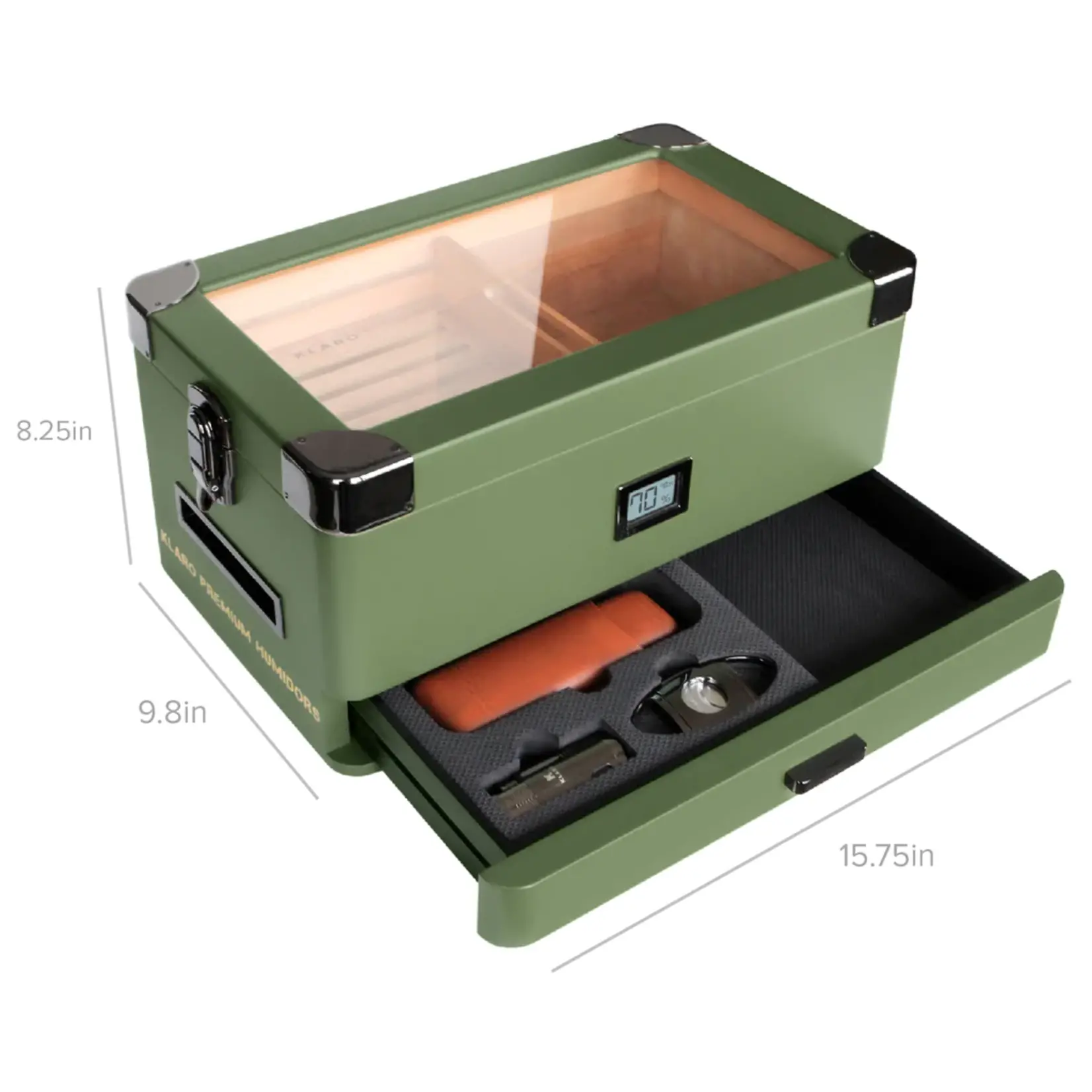 Case Elegance MILITARY GLASS TOP HUMIDOR