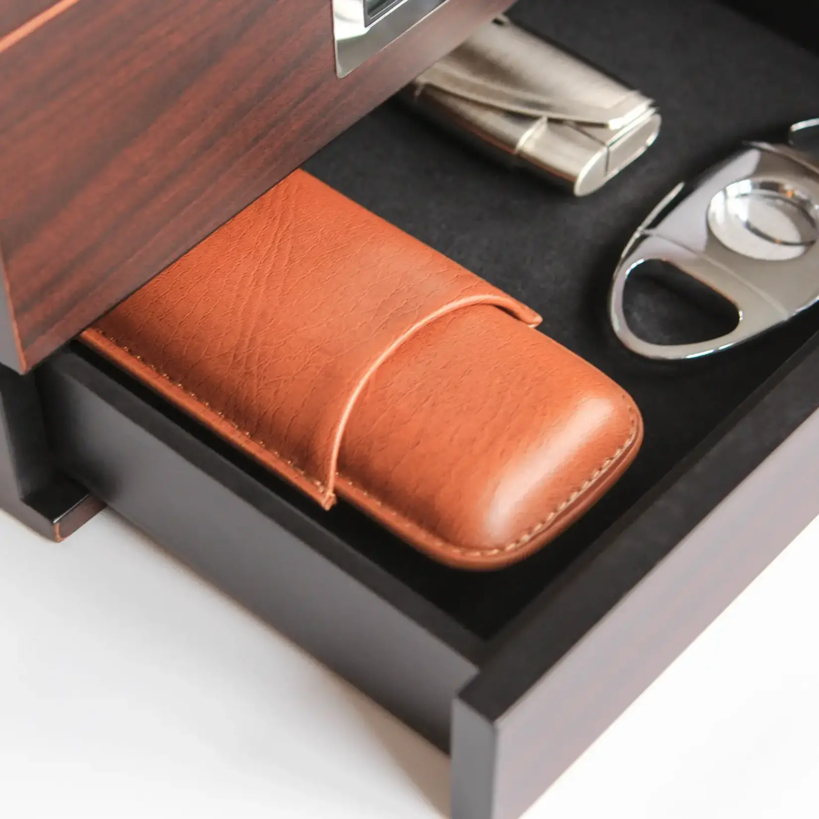Case Elegance Klaro Two-Cigar Travel Case, Saddle Brown