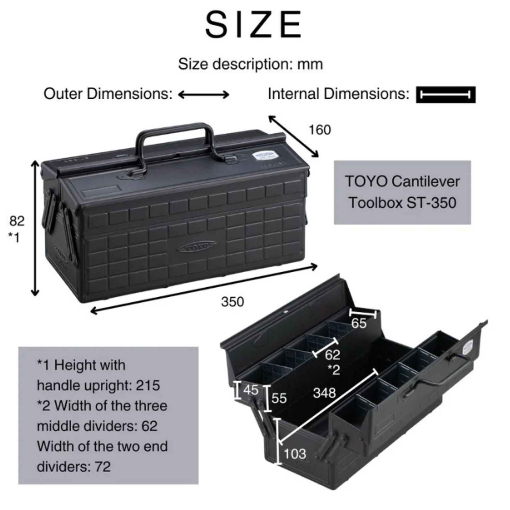 Toyo ST-350 Japenese Tea Green Cantilever Steel Toolbox