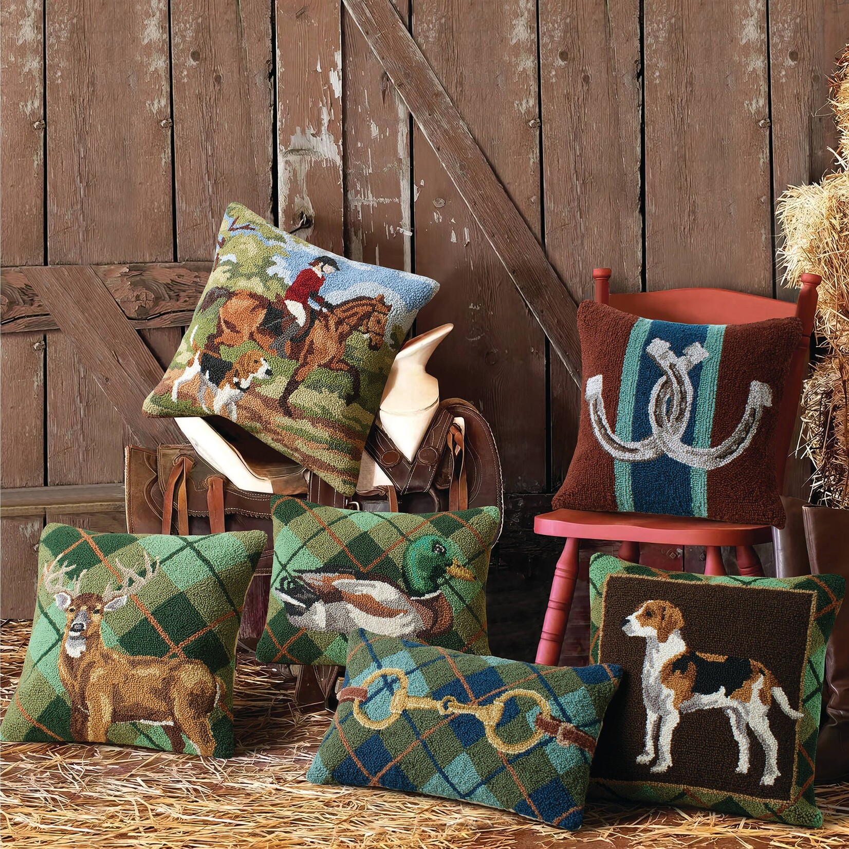 Peking Handicraft Deer Plaid Hook Pillow
