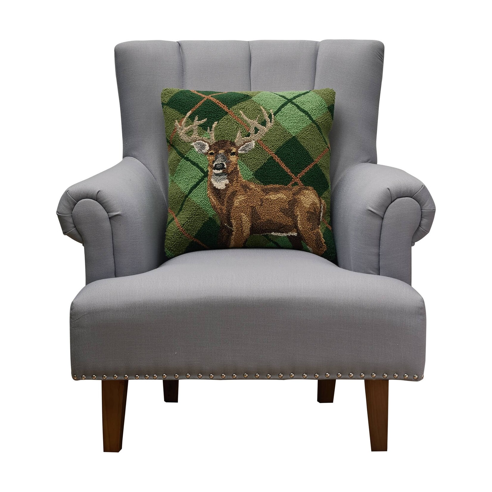 Peking Handicraft Deer Plaid Hook Pillow