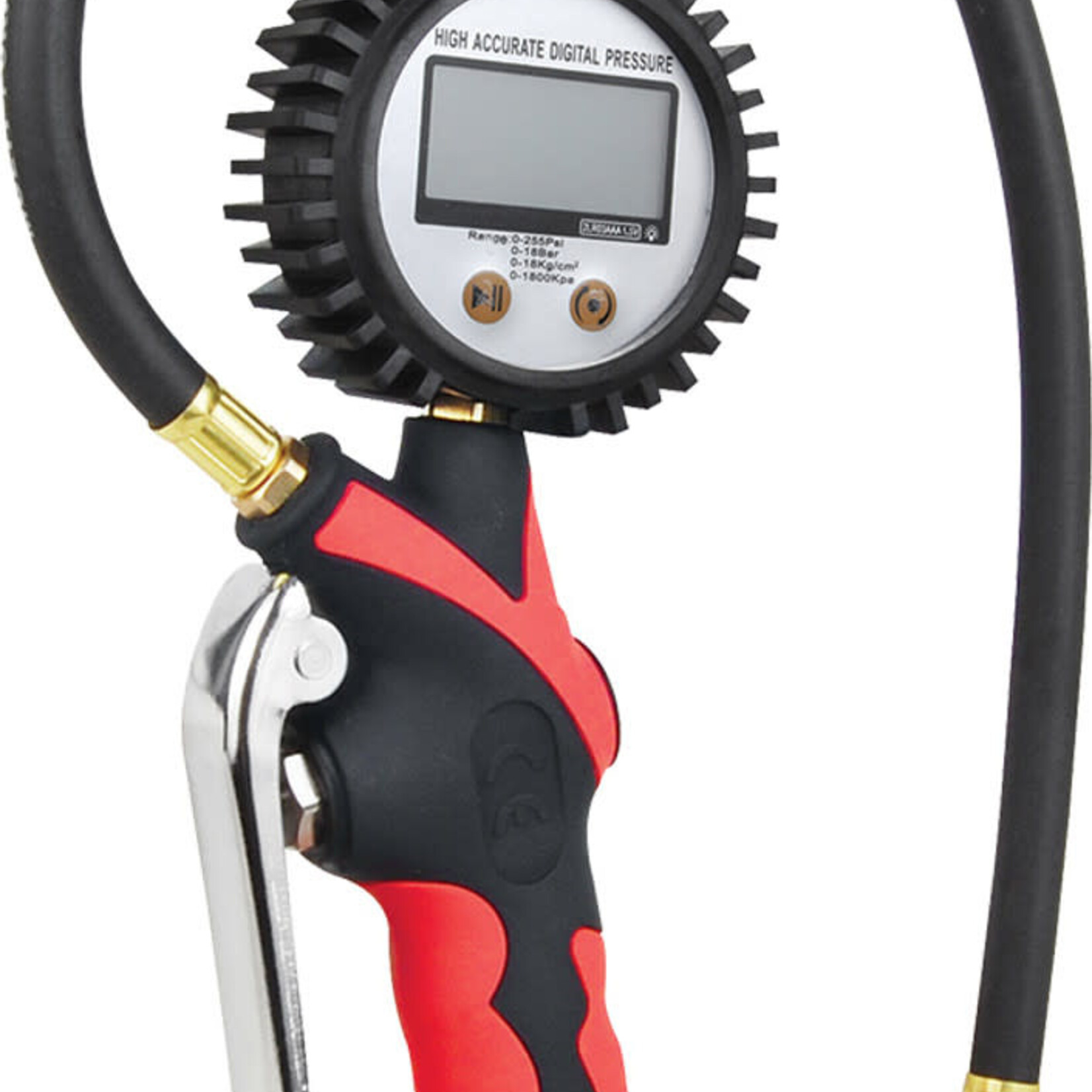 PG333 - DIGITAL TIRE INFLATOR GAUGE, 0-255 PSI, 23.5" HOSE, 360° SWIVEL GAUGE (PSI, KPS, KG/CM2 & BAR READINGS)