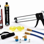 UView SPOTGUN UNIVERSAL OIL/DYE MASTER KIT - INC. SPOTGUN INJECTOR, R-134A AND R-1234YF ADAPTERS AND (2) SERVICE HOSES, (1) 8 OZ. UNIVERSAL OIL CARTRIDGE, (1) 8 OZ. A/C EXTENDYE CARTRIDGE, BLACK UV LED LIGHT AAA, UV GLASSES