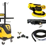 Mirka MIRKA® DUAL PROS KIT.  MIRKA® Dual PROS 6" Kit is a pneumatic dust-free mobile solution is based on a durable trolley with various hooks and attachments to keep all the tools and accessories organized while you work.   The two supplied Pneumatic Rand