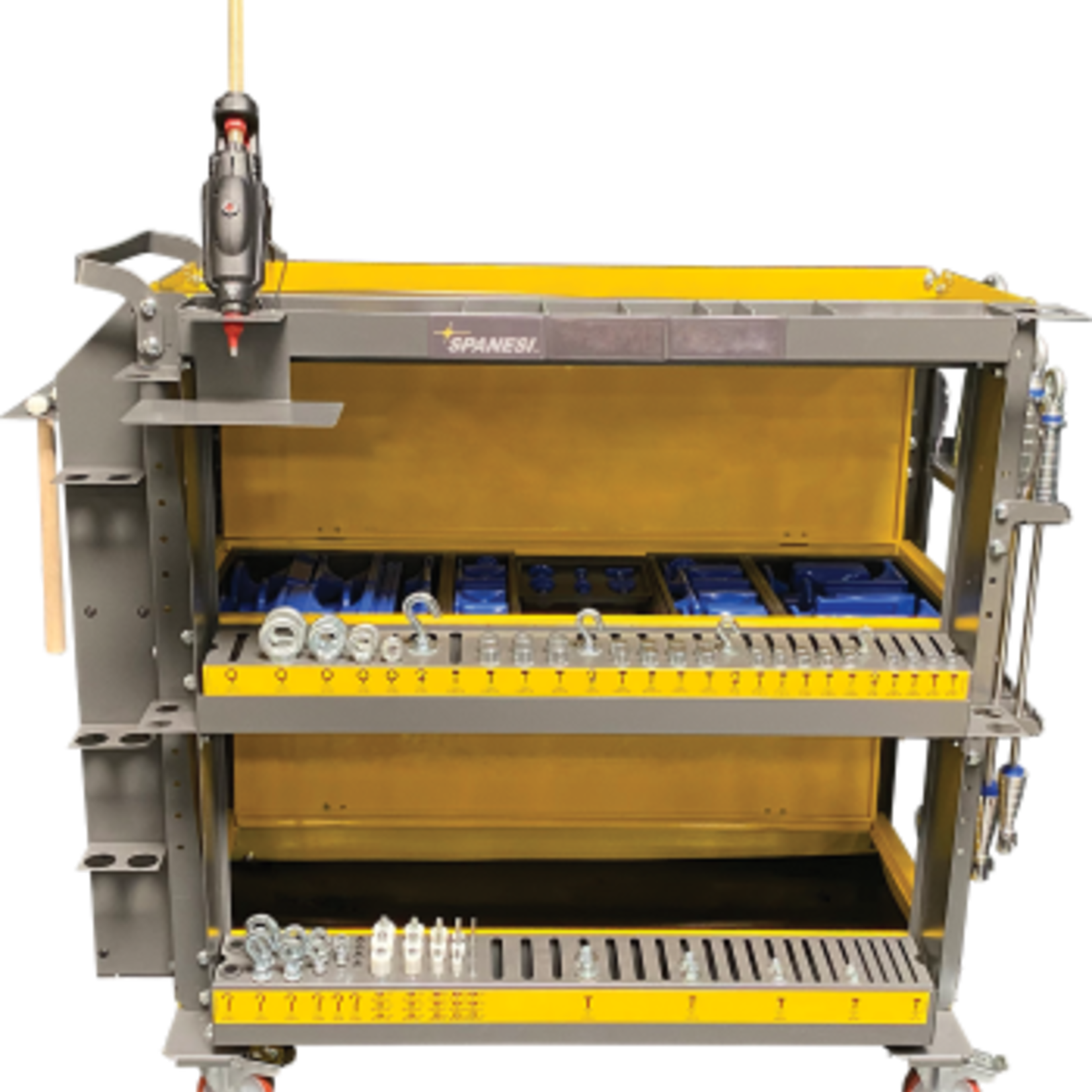 Spanesi Spanesi Pull up standard version complete with: - 5 pullers; - 60 tabs; - 32 threaded pins; - 4 double bars; - trolley; - 20 starter sticks of glue