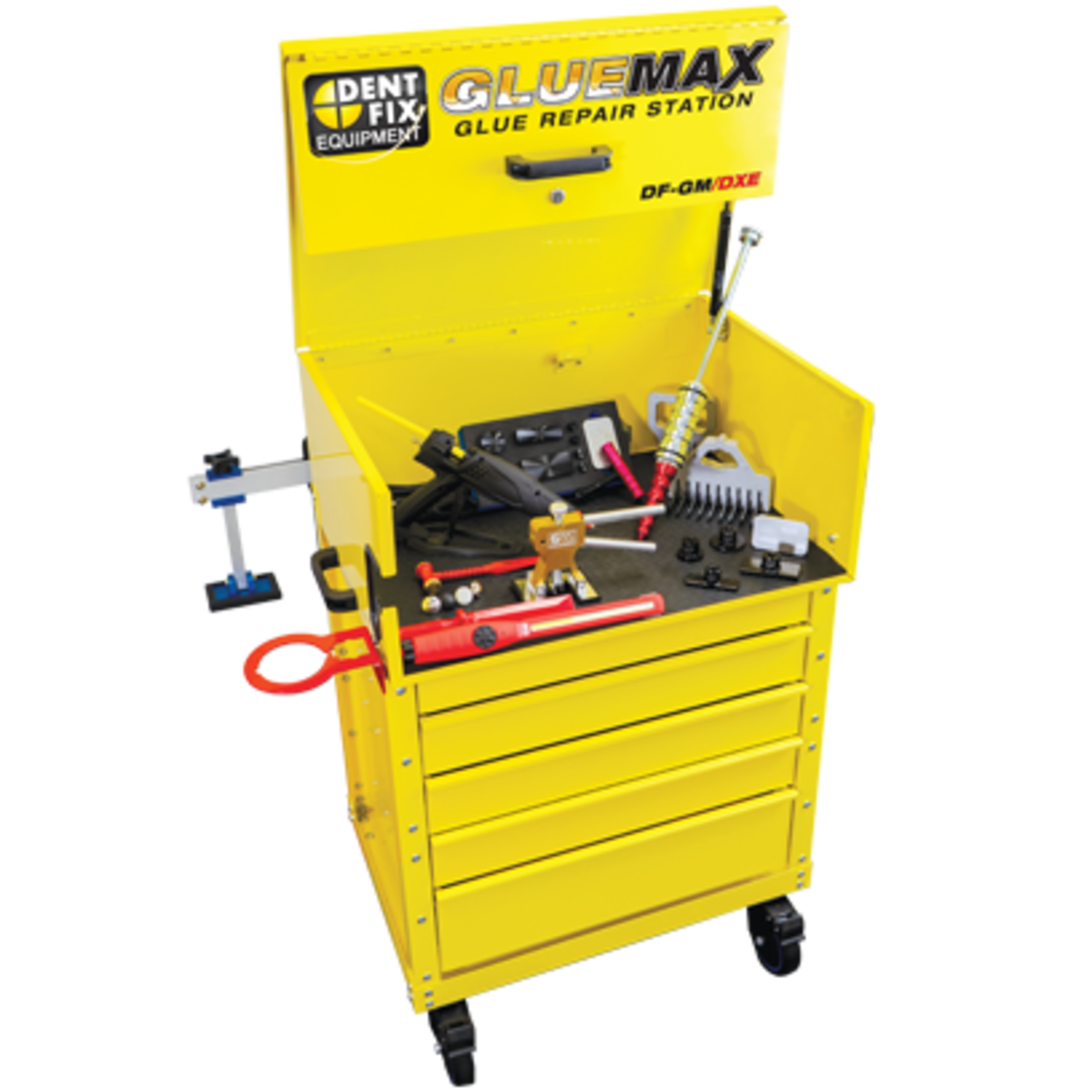 GLUEMAX Glue Repair Station INCLUDED IN THE KIT  DF-CGS71 Cold Adhesive Glue Slide Hammer Kit DF-CGS72 Cold Adhesive Glue Pads Kit w/Cold Glue "Mammoth Tar" DF-CGLB Arctic Ice Light Blue Cold Glue - 50 Grams DF-CGBT Mammoth Tar Cold Glue - 50 Gr