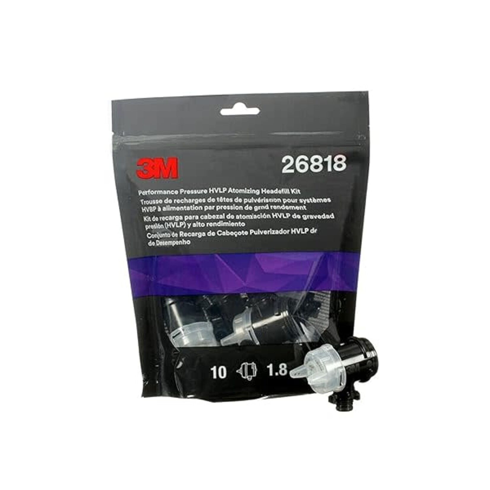 3M 3M Performance Pressure HVLP Atomizing Head Refill Kit  26818, Size 1.8, Clear, For Use Performance Industrial Spray Gun, 10 Pack