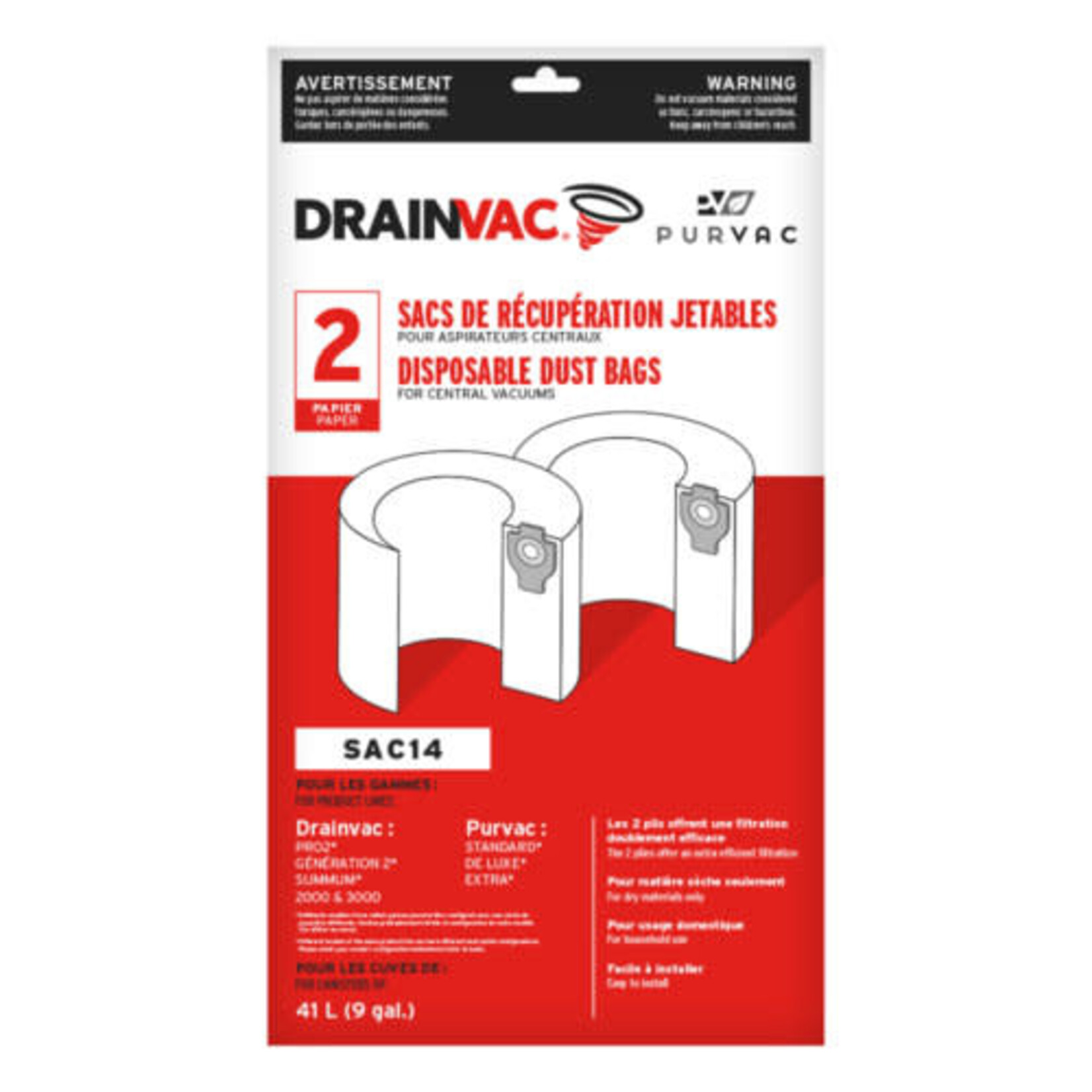 Drainvac Sac à poussière. papier s2/3 9G SAC14