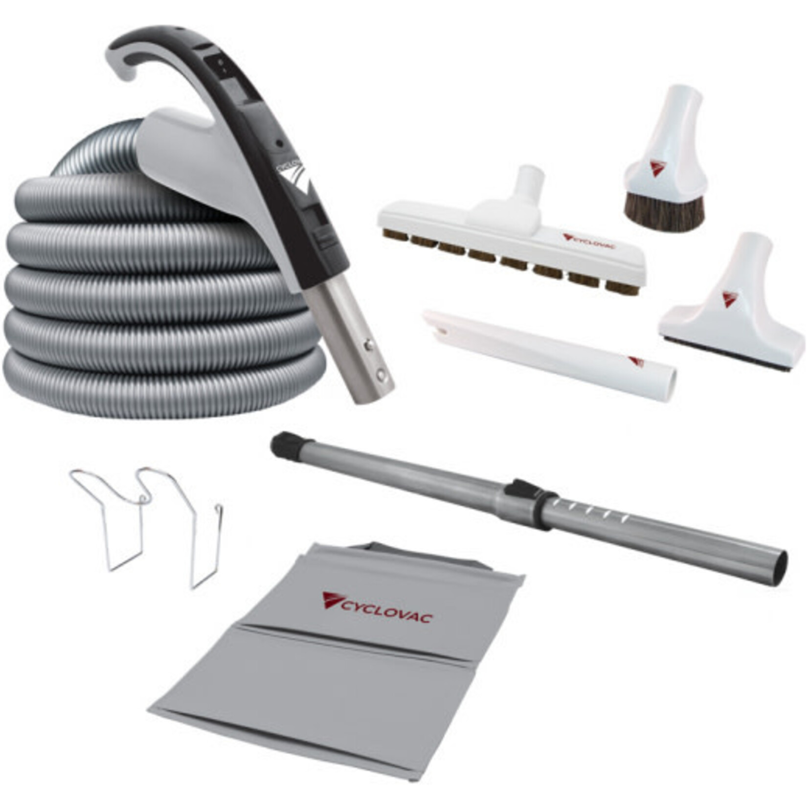 Cyclovac CYOF35XX Ensemble d'accessoires avec boyau exclusif noir et brosses Super Luxe - Boyau 35 pi. Trovac