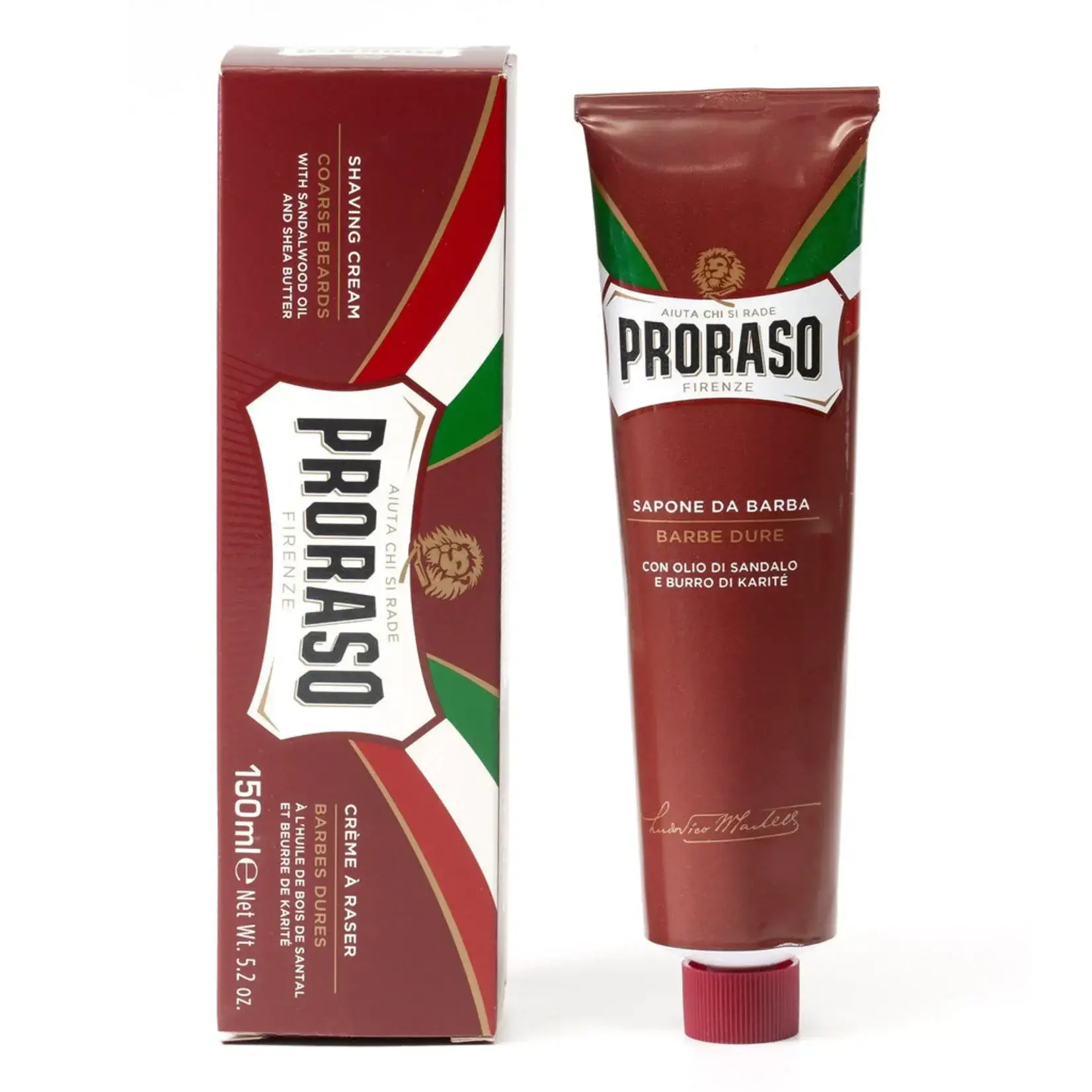 Crème à raser en Tube pour barbes dures Bois Santal et beurre de karité 150Ml Proraso