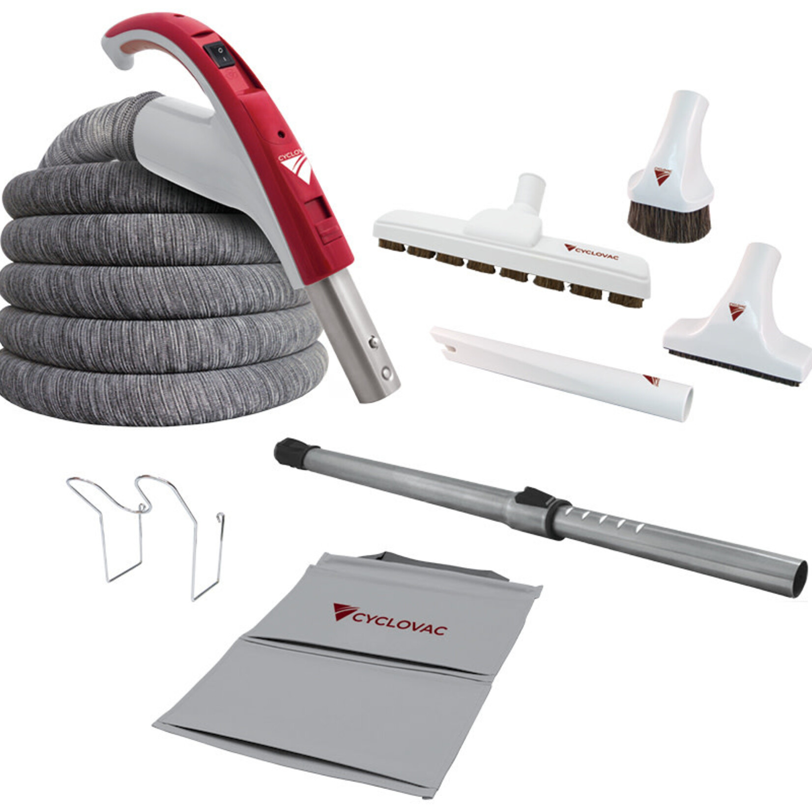 Cyclovac CYOF35XXV Ensemble d'accessoires 24V avec boyau SoftTouch et poignée Exclusive Cyclovac - Brosse Super Luxe 12 po. (30,5cm) Trovac