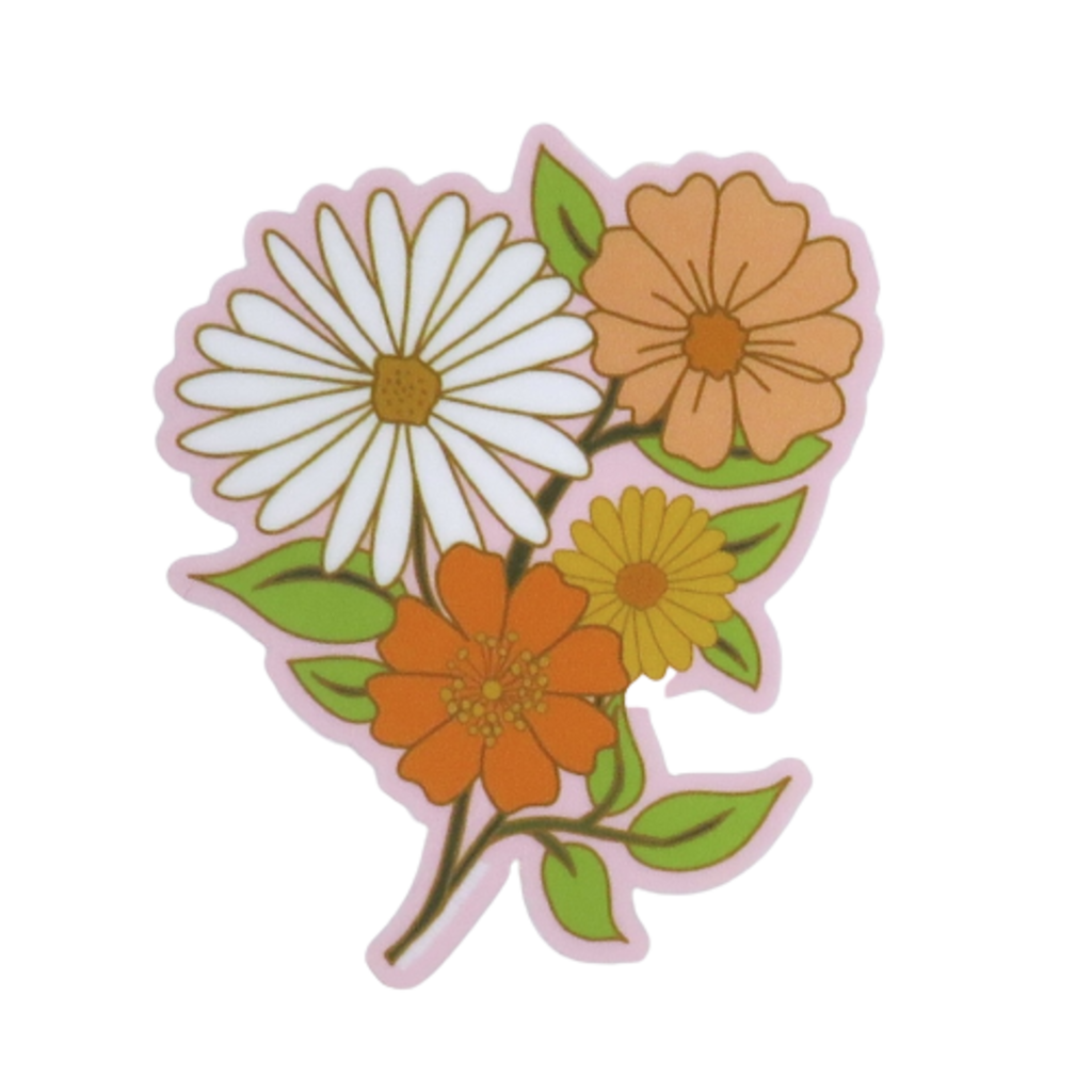 Peachy Keen Retro 60s & 70s Flower Bouquet Sticker