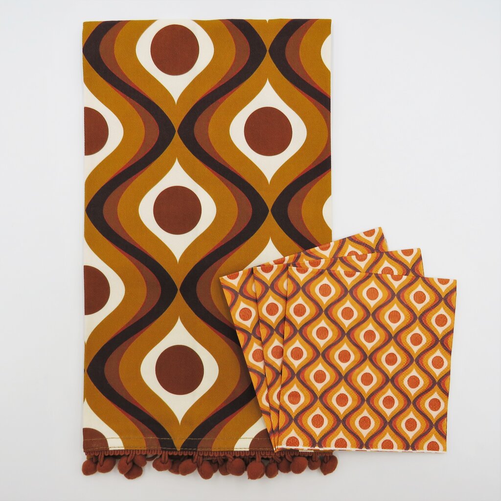 Mod Lounge Paper Co. Circle in Waves Amber Mid Century Modern Tea Towel with Trim