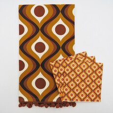 Mod Lounge Paper Co. Circle in Waves Amber Mid Century Modern Tea Towel with Trim