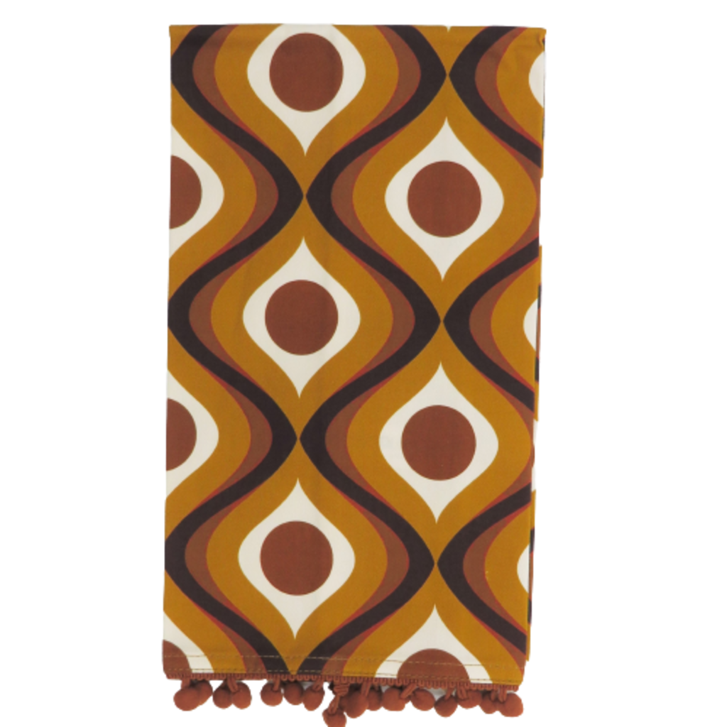 Mod Lounge Paper Co. Circle in Waves Amber Mid Century Modern Tea Towel with Trim