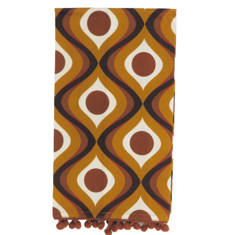 Mod Lounge Paper Co. Circle in Waves Amber Mid Century Modern Tea Towel with Trim