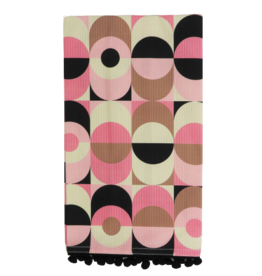 Mod Lounge Paper Co. Pink Circle in Oval Mid Century Modern Tea Towel with Trim