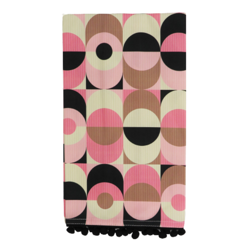 Mod Lounge Paper Co. Pink Circle in Oval Mid Century Modern Tea Towel with Trim
