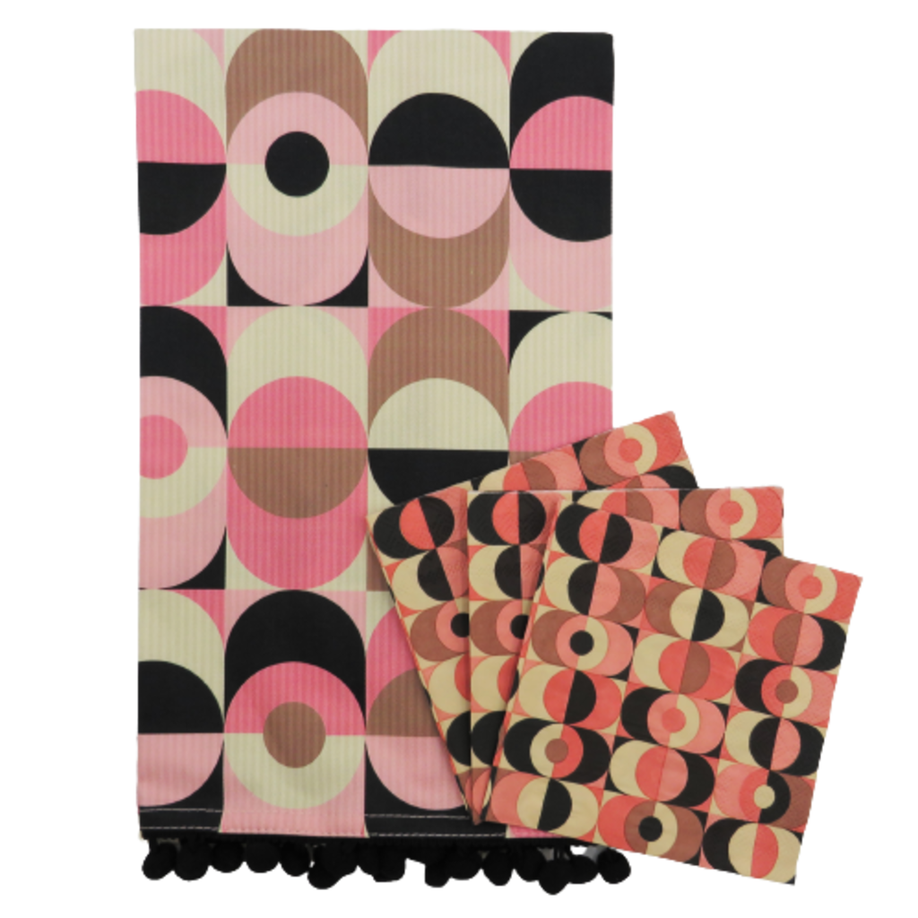 Mod Lounge Paper Co. Pink Circle in Oval Mid Century Modern Tea Towel with Trim