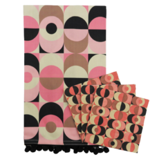 Mod Lounge Paper Co. Pink Circle in Oval Mid Century Modern Tea Towel with Trim