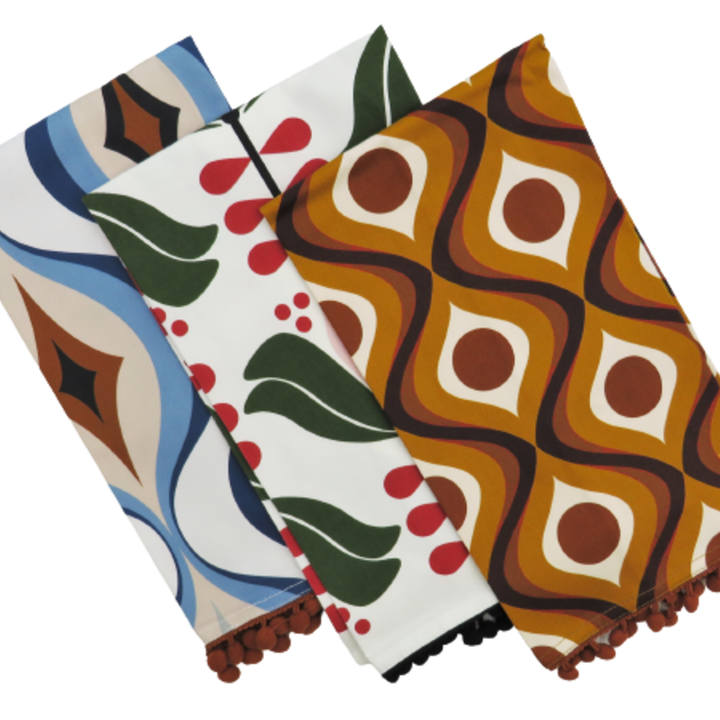 Mod Lounge Paper Co. Circle in Waves Amber Mid Century Modern Tea Towel with Trim