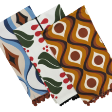 Mod Lounge Paper Co. Circle in Waves Amber Mid Century Modern Tea Towel with Trim