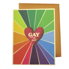 Offensive & Delightful Gay As Fuck Red Heart Rainbow Background Card