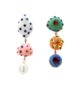 Peepa's Accessories Mismatched Jeweled Dangly Polymer Clay Earrings