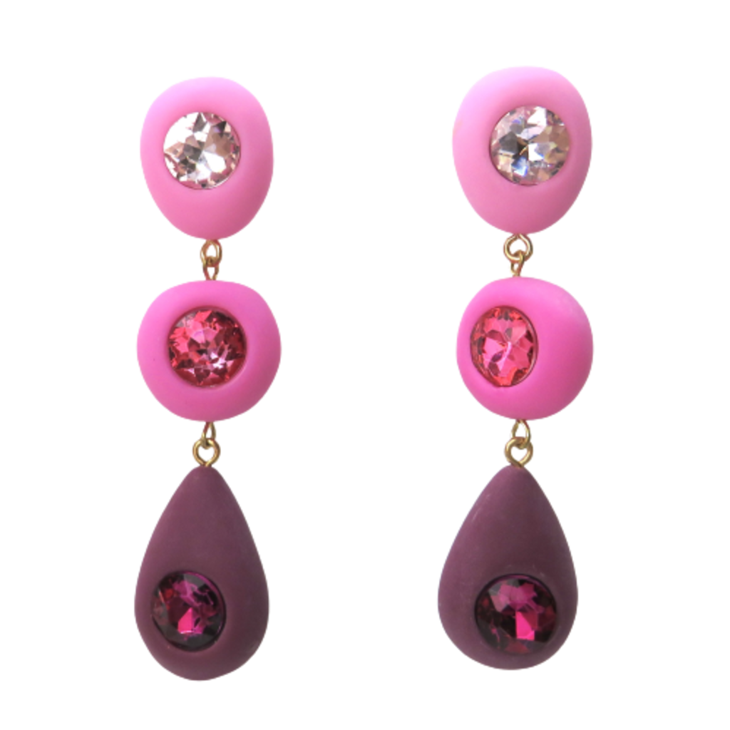 Peepa's Accessories Pink Jeweled Dangly Polymer Clay Earrings