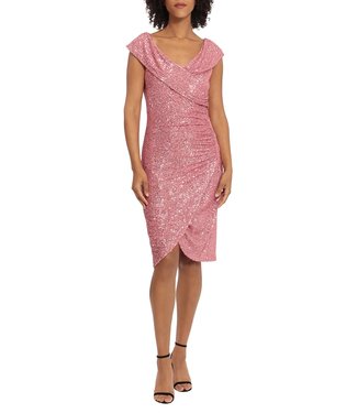Maggy London Pink Sequin V Neck Dress
