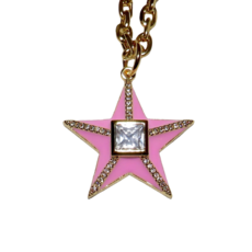 California Caftans  Pink Enamel Star 16" Gold Plated Necklace