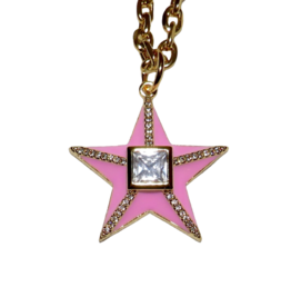 California Caftans Pink Enamel Star 16" Gold Plated Necklace