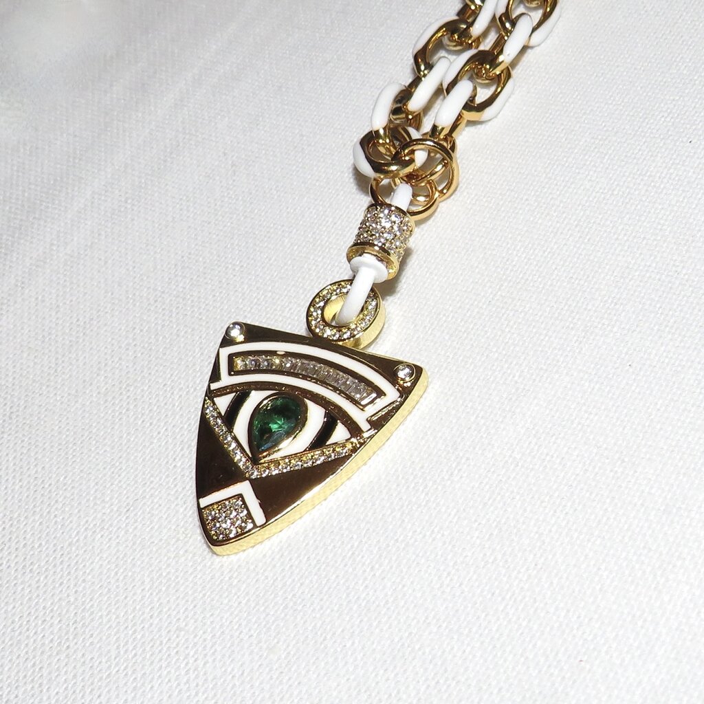 California Caftans  Jeweled Triangle Eye 30" Gold Plated Necklace