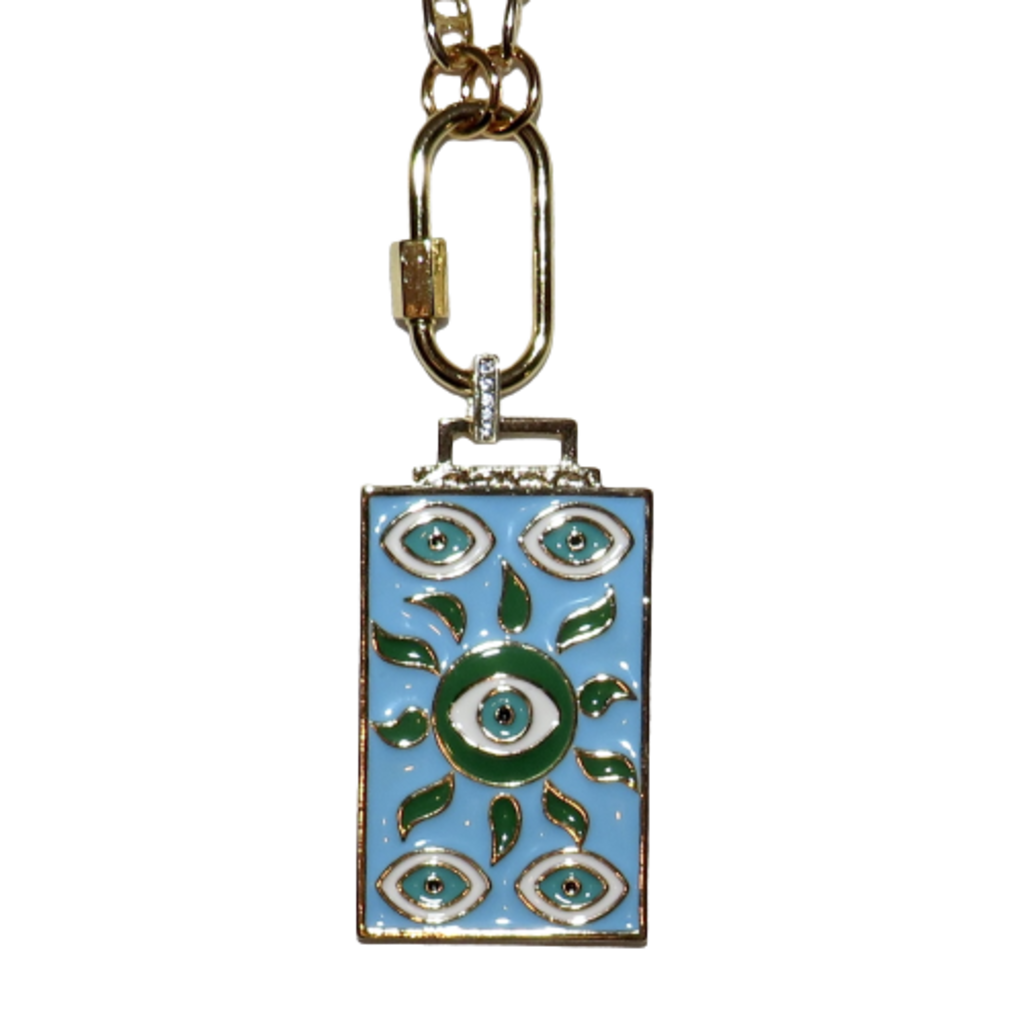 California Caftans  Teal Enamel Five Eye 30" Gold Plated Necklace