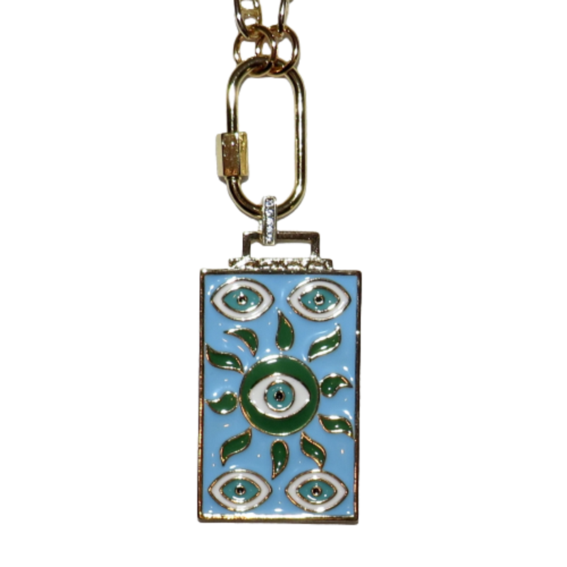 California Caftans Teal Enamel Five Eye 30" Gold Plated Necklace