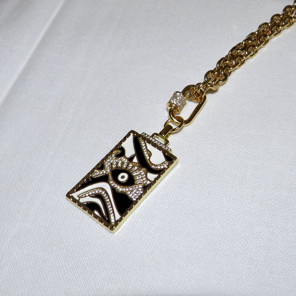 California Caftans Enamel Eye w/ Design Square 18" Gold Plated Necklace