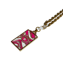 California Caftans Enamel Eye w/ Design Square 18" Gold Plated Necklace